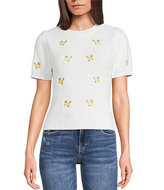 Blu Pepper Floral Print Short Sleeve Sweater - S | Dillard's