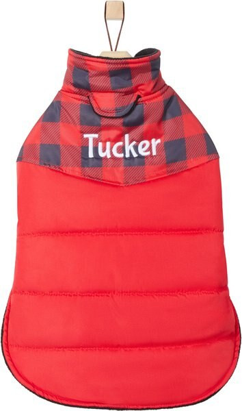 FRISCO Personalized Boulder Plaid Insulated Dog & Cat Puffer Coat, Red, Medium - Chewy.com | Chewy.com