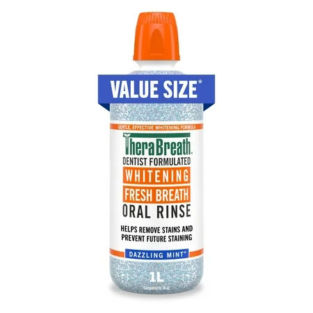 TheraBreath Whitening Mouthwash, Dazzling Mint, Dentist Formulated, 1 Liter | Walmart (US)