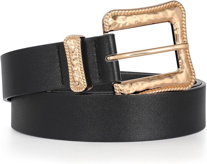 JASGOOD Plus Size Women's Leather Belt for Jeans Pants, Fashion Ladies Waist Belt with Gold Buckl... | Amazon (US)