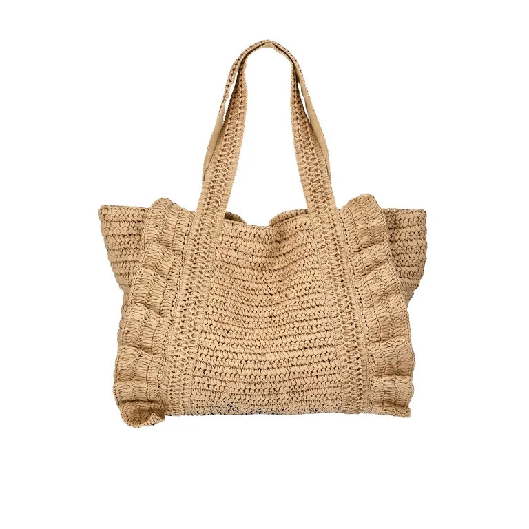 Time and Tru Women's Ruffle Tote Bag, Natural | Walmart (US)