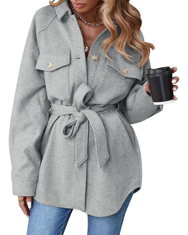 ZESICA Women's Casual Trench Coat Long Sleeve Lapel Button Down Belted Jacket Outerwear Peacoat w... | Amazon (US)