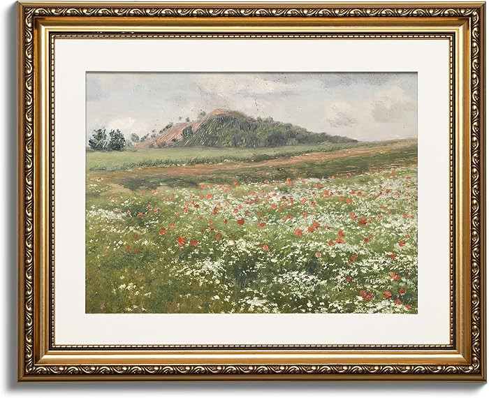 ARPEOTCY Vintage Gold Framed Wall Art, Fields with Wild Poppies Retro Paintings, Canvas Prints Ar... | Amazon (US)