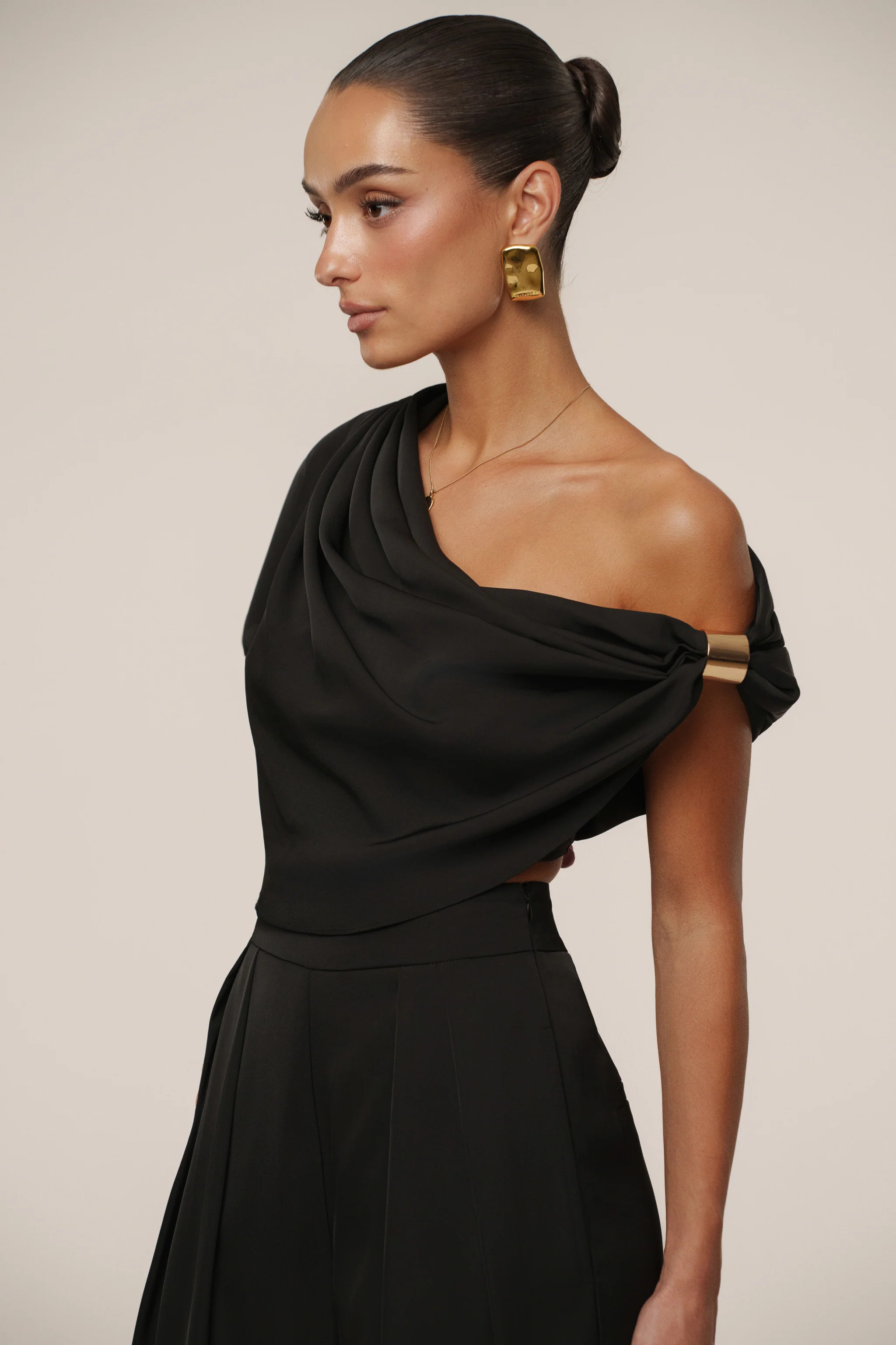 Black Gleam and Glow Satin Top | JLUXLABEL