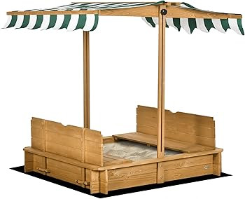 Outsunny Wooden Kids Sandbox with Cover, Children Outdoor Sand Box with Foldable Bench Seats, Adj... | Amazon (US)