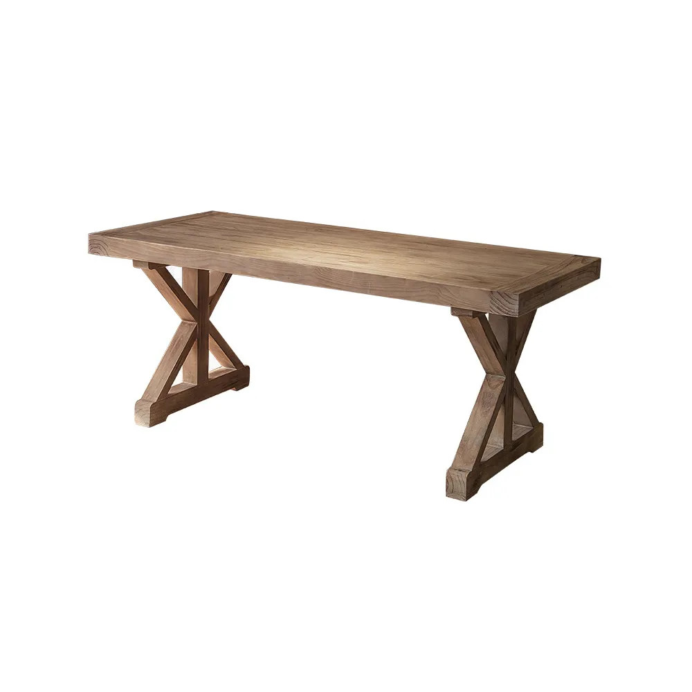 47.2" Rustic Farmhouse Wooden Office Desk in Natural with Trestle | Homary.com