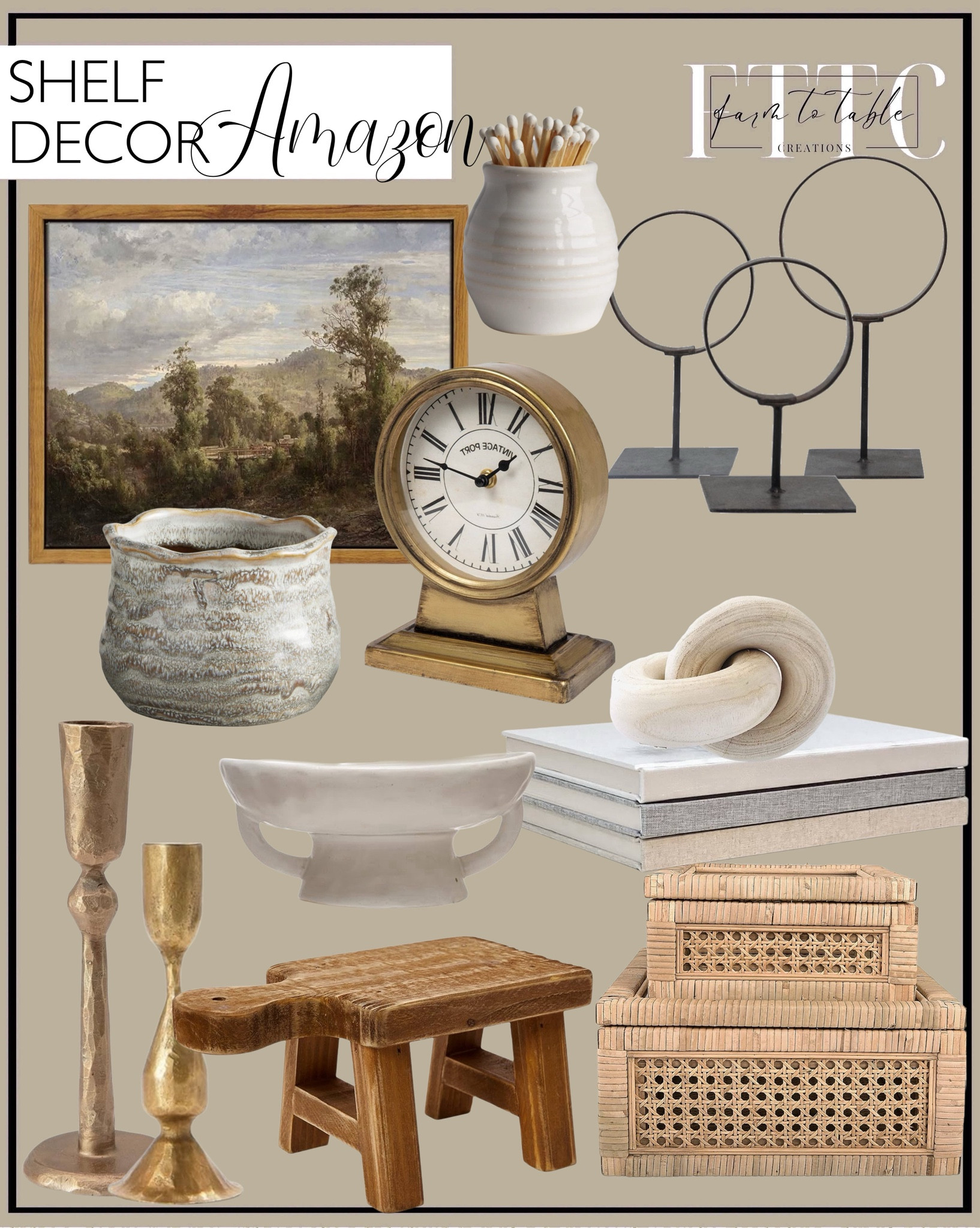 Amazon Shelf Decor. 
Follow @farmtotablecreations on Instagram for more inspiration.

Creative Co-Op Modern Decorative Square Woven Rattan and Wood Display Boxes with Glass Top, Set of 2 Sizes, Natural Finish. Creative Co-Op Hand-Forged Metal Taper, Antique Brass Finish Candle Holder. Creative Co-Op Stoneware Bowl w Reactive Glaze, White. Creative Co-Op Decorative Metal Mantel Clock, Gold Finish. Creative Co-Op Small Wood Pedestal with Handle. InSimSea Framed Wall Art Modern Home Decor Vintage Landscape Oil Painting Canvas Wall Art Decorations for Living Room Kitchen Office Farmhouse Bathroom Decor 8x10in. Rool Wood Knot Chain Link Coffee Table Book Shelf Decor Hardcover Books. Decorative Book Set | Linen Covered Book Set | Set of 3 Real Linen Hardcover Book for Decor | Fashion Designer Books | Home Decor Coffee Table Book Set | Display Books for Coffee Tables and Shelves. Creative Co-Op Decorative Modern Found Metal Rings on Stands, Set of 3 Décor, Black, 3. Henro Company Match Striker - Handmade in North Carolina | Works with ALL MATCHES- 2.25" x 2.5", Candle Accessory Mini pottery, Gift, safety matches (Without Matches). 47th & Main Ceramic Decorative Pot, 3.75" Tall, Clary Sage. Shelf Styling. Shelf Decor. Fall Decor. Amazon Shelf Decor  


#LTKFindsUnder50 #LTKSaleAlert #LTKHome