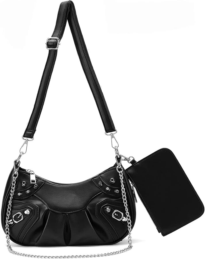 Small Shoulder Handbag Bag Women with Silver Chain Removable Coin Zipped Pouch Crossbody Strap | Amazon (US)