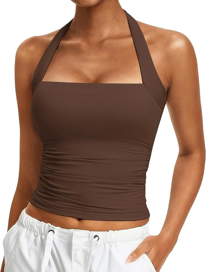 Avidlove Halter Tops for Women Summer Going Out Top Double Layer Square Neck Tank Top Ruched Slim... | Amazon (US)