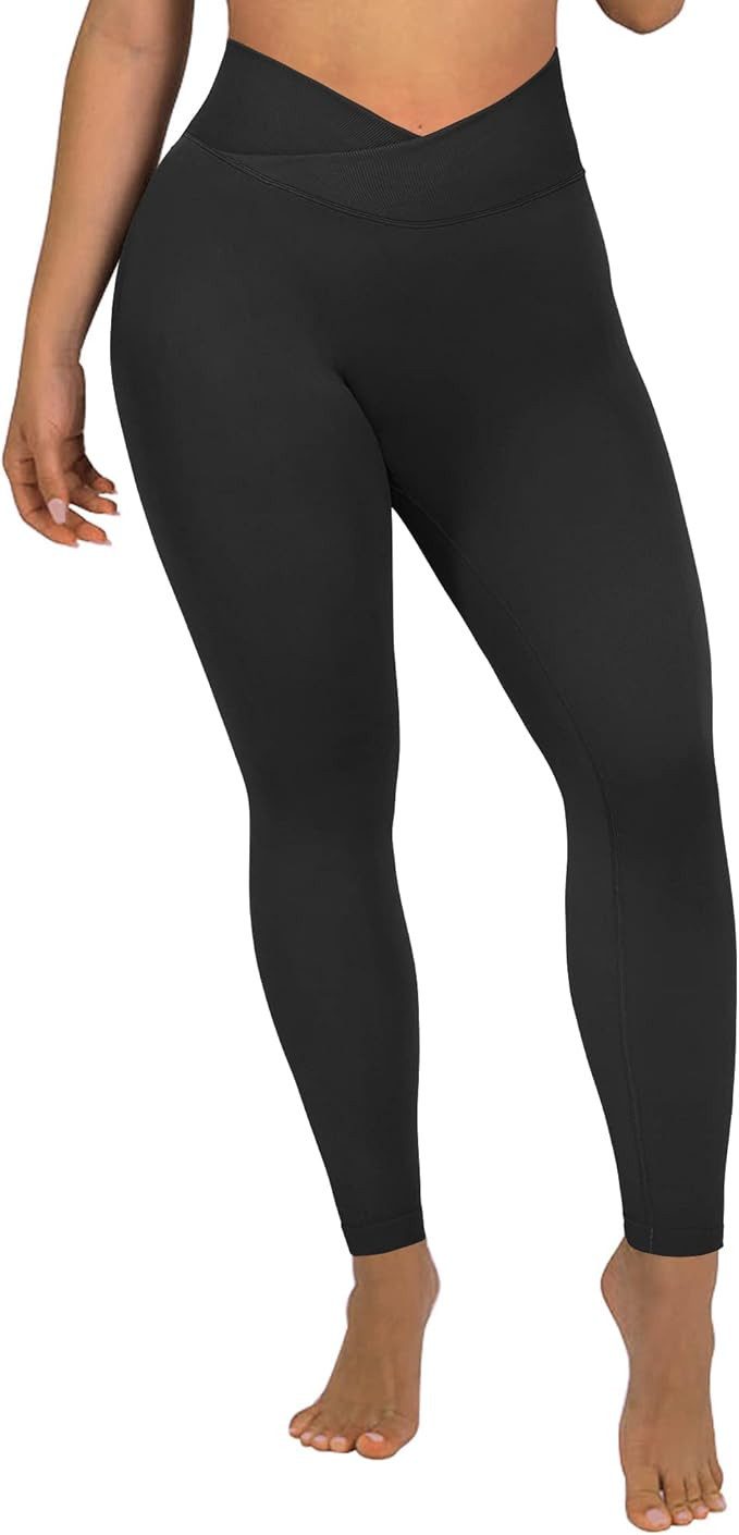 SUUKSESS Women Crossover Seamless Leggings Butt Lifting High Waisted Workout Yoga Pants | Amazon (US)
