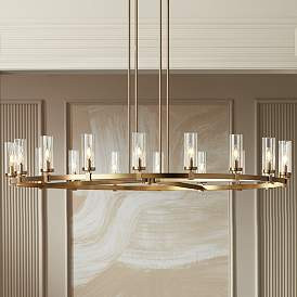Stiffel Aron 60" Wide Brass 18-Light Wagon Wheel Chandelier | Lamps Plus