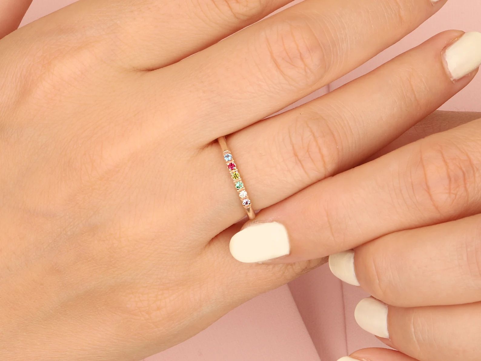 Family Birthstone Ring, Dainty Gemstone Ring, Personalized Birthstone Ring, Birthstone Ring, Diam... | Etsy (US)