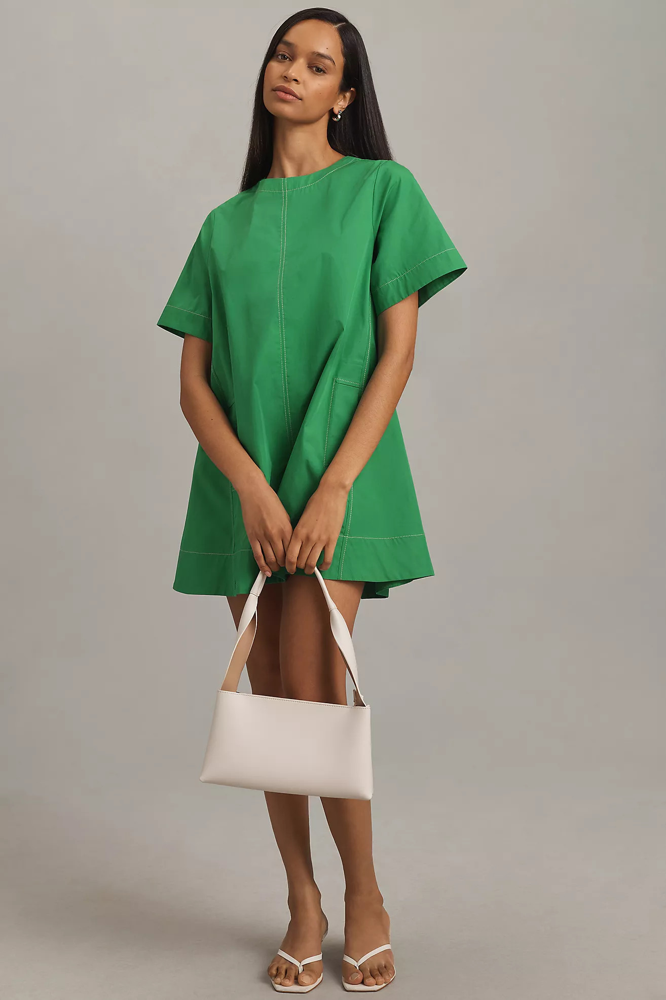 Maeve Short-Sleeve Crew-Neck Swing Mini Dress | Anthropologie (US)