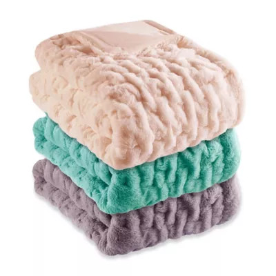 Madison Park Ruched Faux Fur Throw Blanket | Bed Bath & Beyond | Bed Bath & Beyond