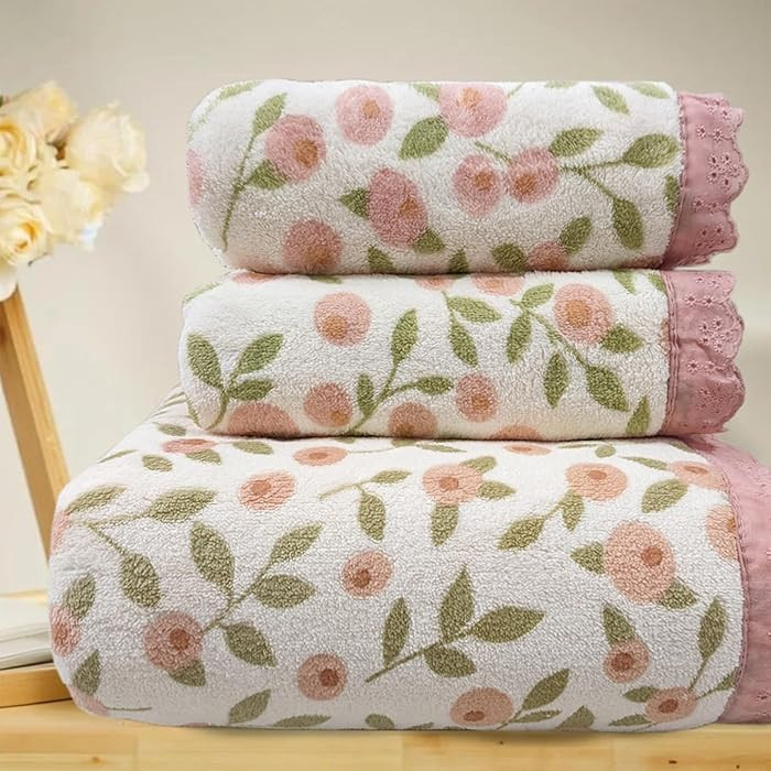ABREEZE Floral Bath Towel Set,3 pcs,Coral Velvet Soft Absorbent Towels for Valentine's Day (1 Bat... | Amazon (US)