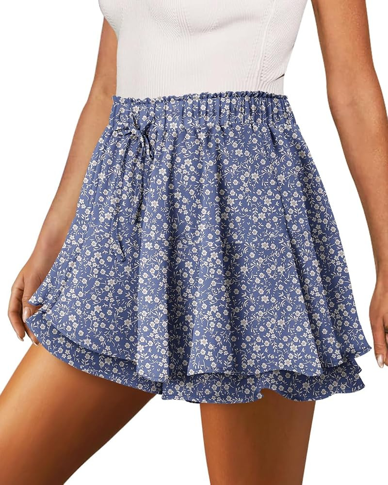 onlypuff Flowy Shorts for Women Chiffon Ruffle Skorts Mini Skirts for Teen Girls | Amazon (US)