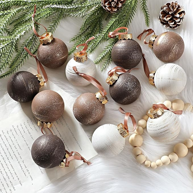 Yunlly 12 Pcs Neutral Textured Christmas Ball Ornaments 2025 2.4 Inch Rustic Copper Xmas Ornament... | Amazon (US)
