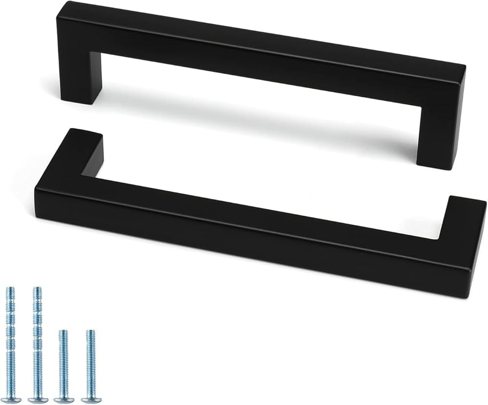 goldenwarm 5 Pack Black Square Bar Cabinet Pulls, 128mm/5in Hole Center Stainless Steel Drawer Ha... | Amazon (US)