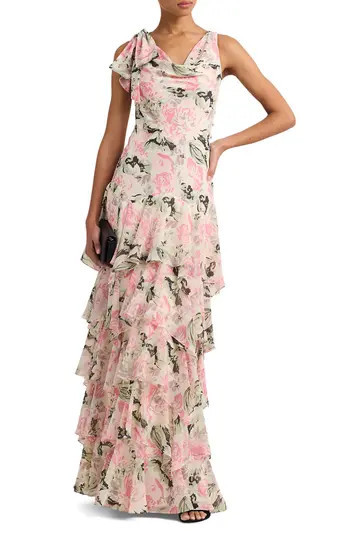 Ralph Lauren Floral Tiered Gown in Cream/Pink/Multi at Nordstrom Rack, Size 2 | Nordstrom Rack