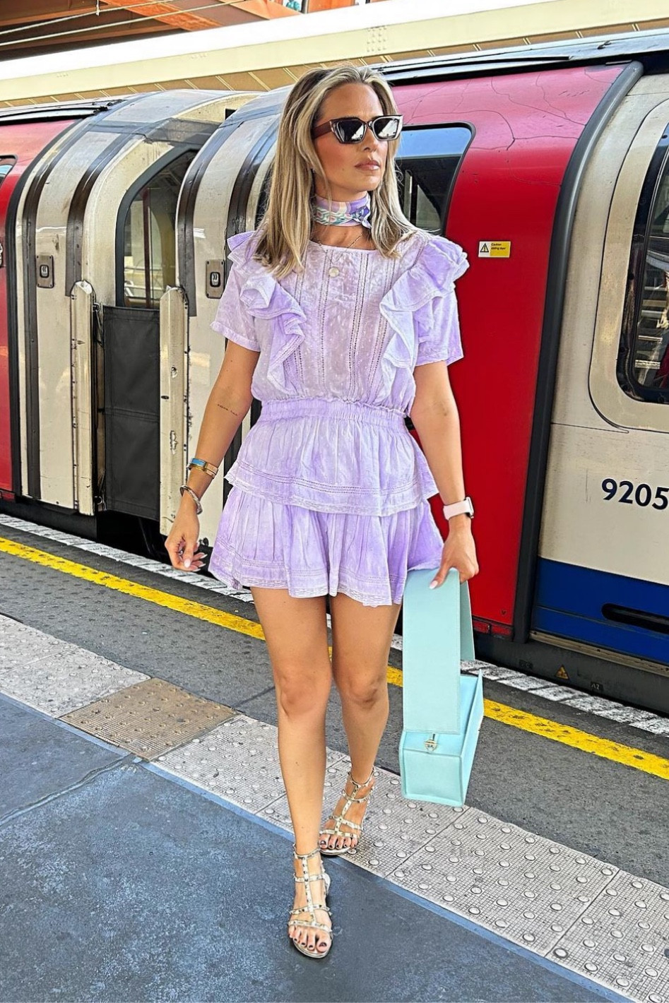 Lilac mini dress, linen dress, light blue Jacquemus bag, cream heeled sandals, printed satin scarf

#LTKstyletip #LTKeurope #LTKSeasonal