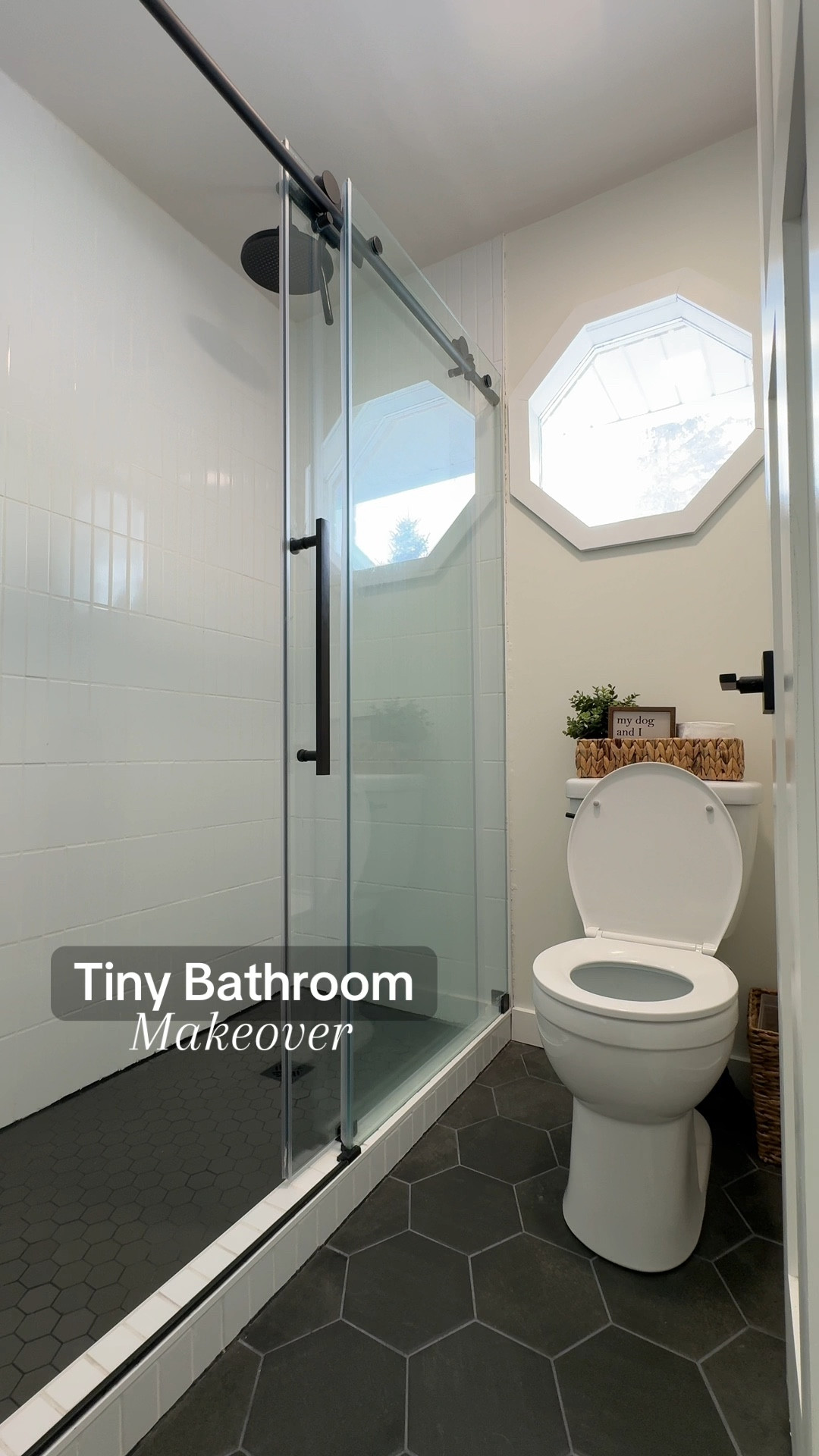 ACTUAL shower floor tile and wall tile is from Floor and Decor:
-Adessi Uptown Anthracite Hex Porcelein Mosaic (shower floor)
Similar linked!


#LTKHome