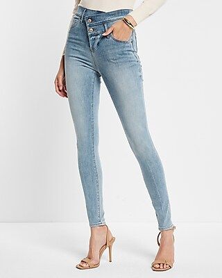 High Waisted Crossover Waistband Supersoft Modern Skinny Jeans | Express