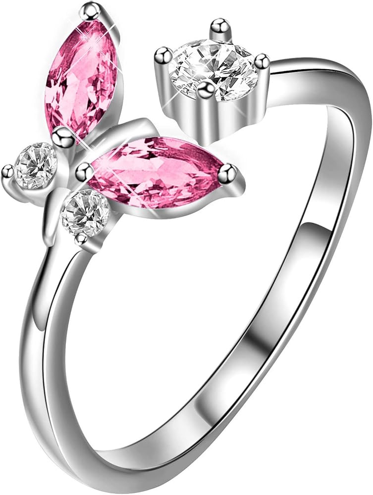 AOBOCO Sterling Silver Butterfly Open Adjustable Ring Embellished with Crystal from Austria, Anni... | Amazon (US)