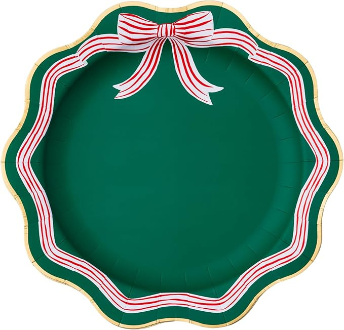 Bonjour Fete Elegant Green Peppermint Bow Large Paper Party Plates | Large Disposable Dinner Plat... | Amazon (US)