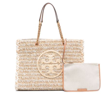 Absolutely love this raffia Tory Burch tote! A perfect bag for spring and summer! Also comes with a side bag as well!