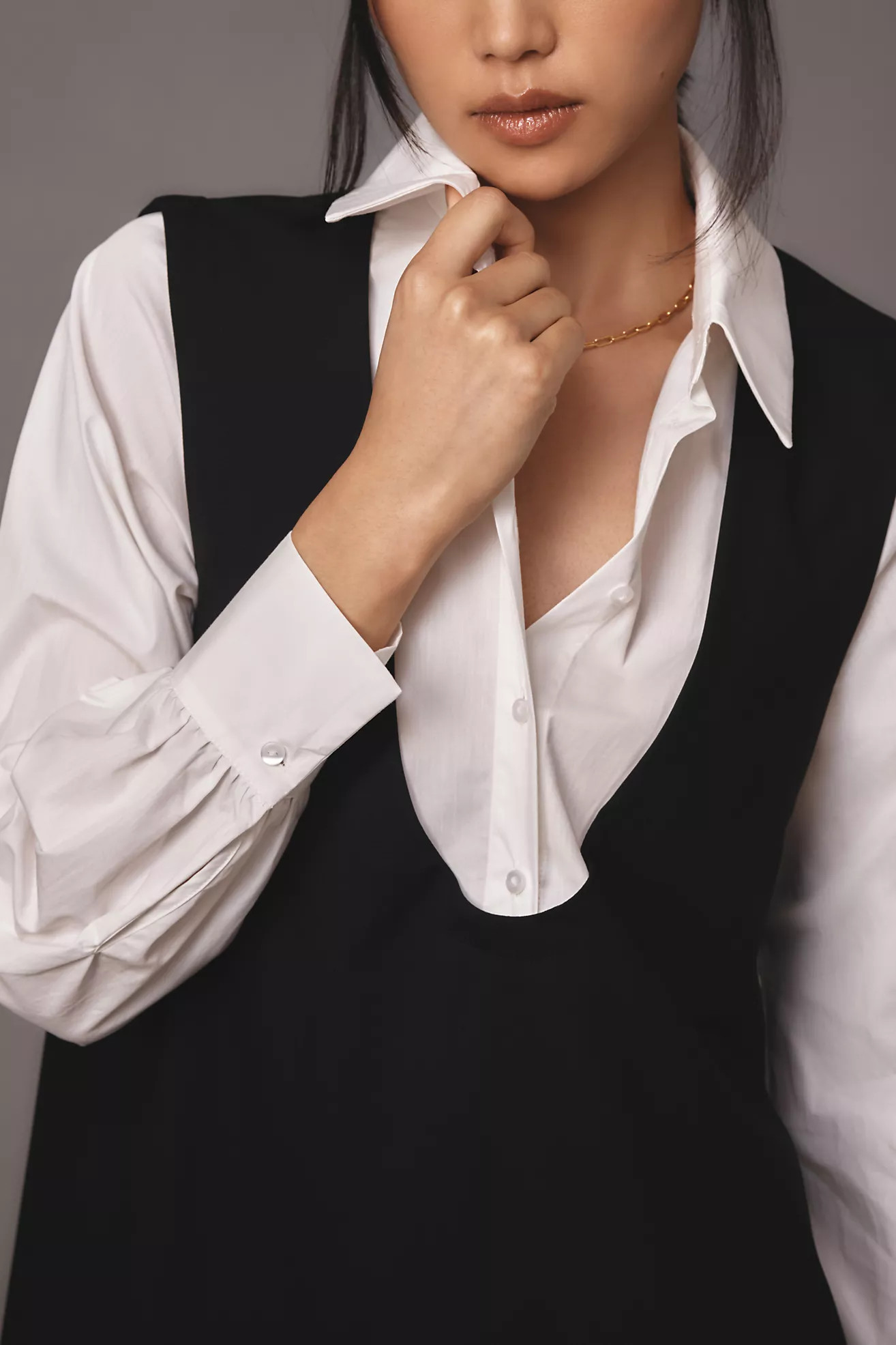 Maeve Long-Sleeve Twofer Pinafore Mini Dress | Anthropologie (US)