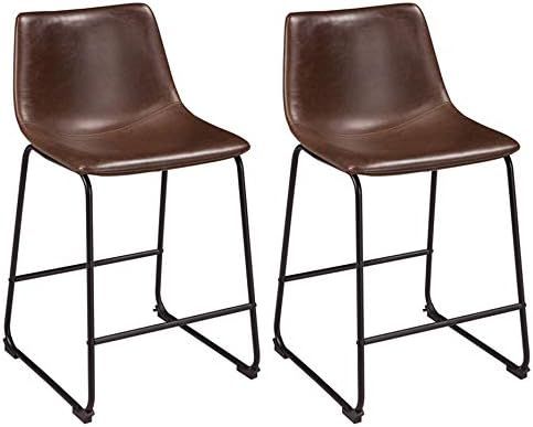 Signature Design by Ashley Centiar 24" Counter Height Modern Bucket Barstool Set of 2, Brown | Amazon (US)