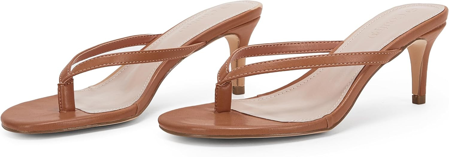 Coutgo Women's Kitten Heel Flip Flops Slip On Thong Slide Sandals Comfortable Summer Beach Shoes | Amazon (US)