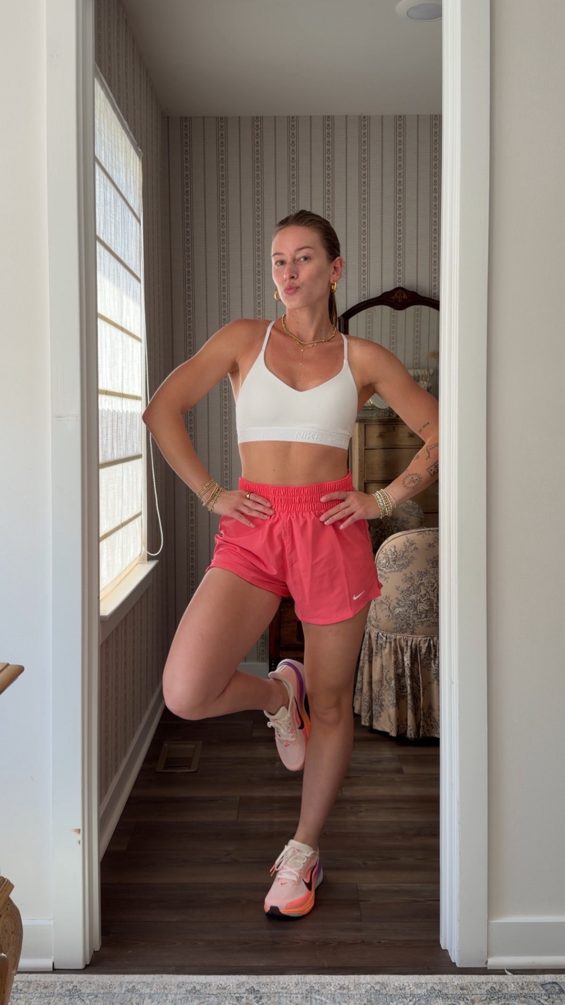 4/23/26 Nike Running Outfit + Pegasus 42 @nike #teamnike #ad 
Getting back into my running routine in a simple Nike set 🤍 wearing an XS in the sports bra and a small in the shorts. Paired with Nike socks and my Pegasus 42 sneakers! These have been making my runs feel so much smoother. Everything is linked here ✨


#LTKfitnessgoals #LTKActive