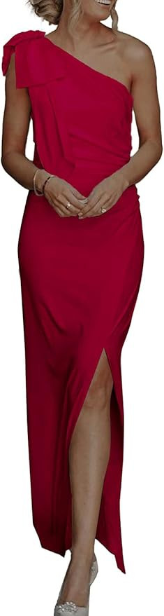 PRETTYGARDEN Women's Summer One Shoulder Long Formal Dresses Sleeveless Ruched Bodycon Cocktail E... | Amazon (US)