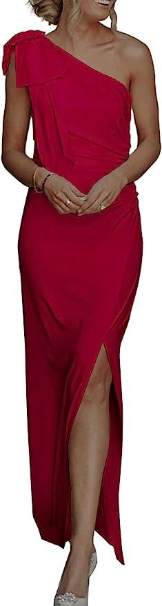 PRETTYGARDEN Women's Summer One Shoulder Long Formal Dresses Sleeveless Ruched Bodycon Cocktail E... | Amazon (US)