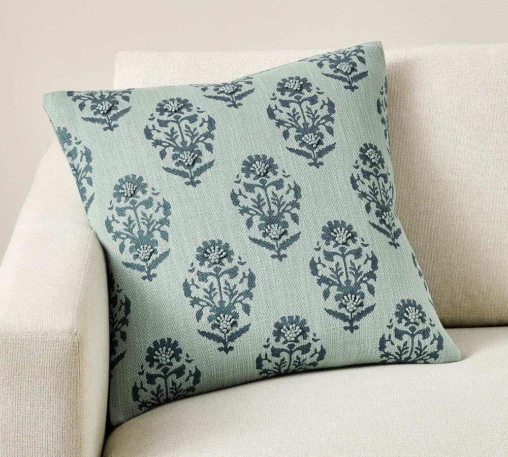 Avani Floral Block Print Reversible Pillow, 20 Inches, Blue | Pottery Barn (US)