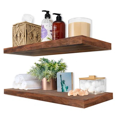 Sorbus Wood Floating Shelves for Wall - Long 35” Solid Wood Wall Shelves for Bathroom Decor, Books, Bedroom & Living Room - Set of 2 Black Wall Mounte | Wayfair North America