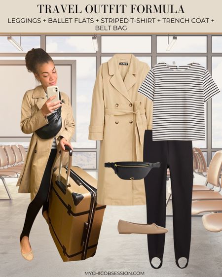 As I gear up for some summer travel, I’m getting travel outfit inspiration from past looks. Here’s an idea to recreate! Trench coat, striped t-shirt, stirrup leggings, belt bag, ballet flags 

#LTKFindsUnder100 #LTKTravel