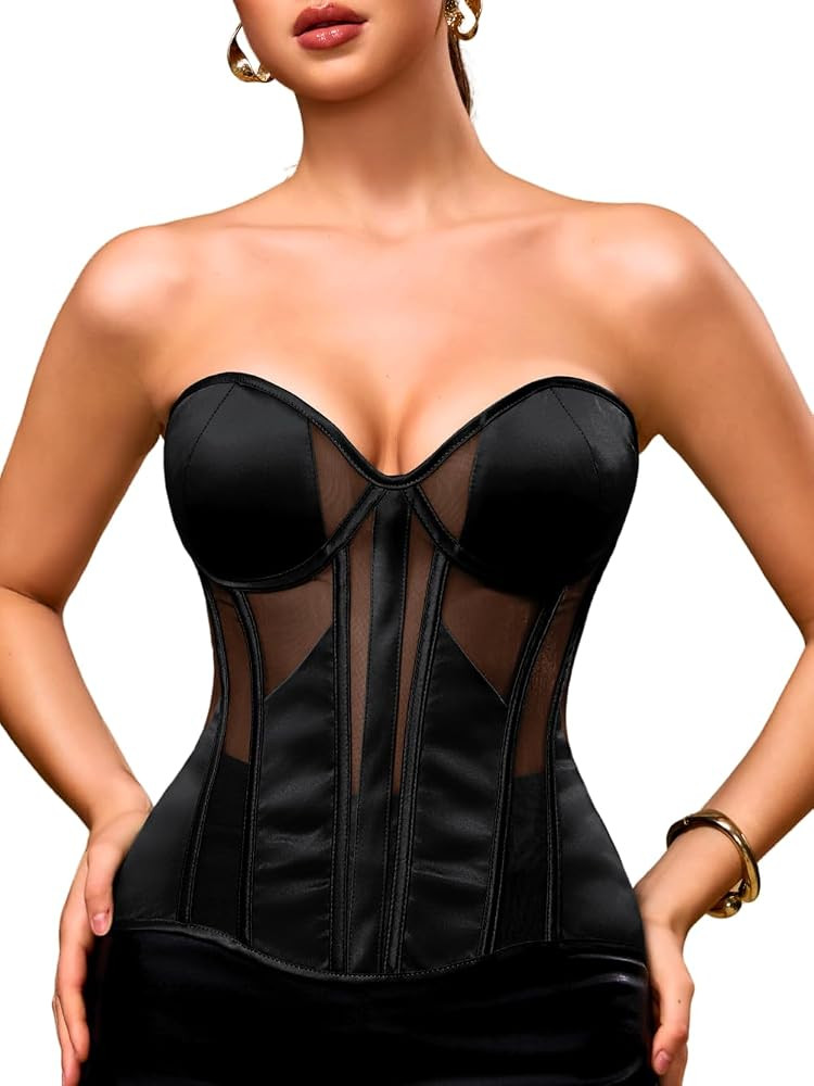 Women's Classic & Elegant Satin Corsets, Adjustable Lace-Up Fit Sizes 2-20, Underwire Padded Bone... | Amazon (US)