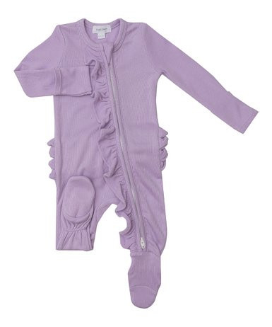 Purple Orchid Bloom Two-Way Zip-Up Ruffle Footie - Newborn & Infant | Zulily