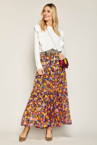 Skies Are Blue Floral Side Slit Maxi Skirt | Social Threads