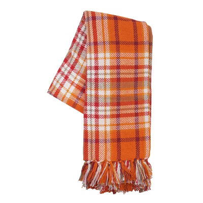 C&F Home Briar Pumpkin Orange Plaid 100% Cotton Accent Throw Blanket With Fringe Tassels 50" x 60" | Target