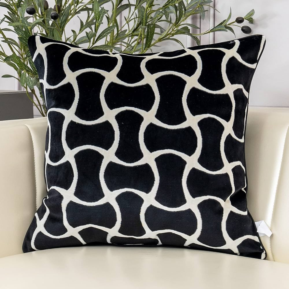 Aeckself Black Wavy Stripe Pillow Cover 20x20 Inch, Luxury Modern Cut Velvet Accent Throw Pillow ... | Amazon (US)