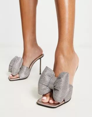 Jeffrey Campbell Bow Down heeled mules in silver | ASOS (Global)
