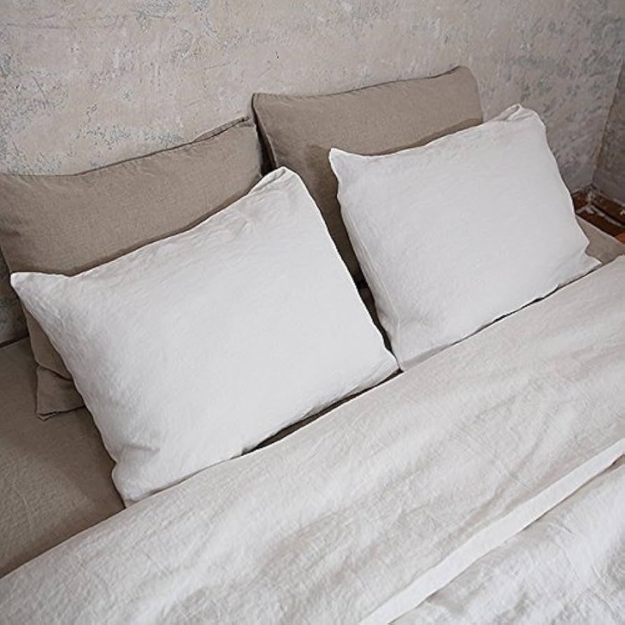 LinenMe Pre-washed White Grey Linen Pillowcase 80 x 80 cm | Amazon (DE)