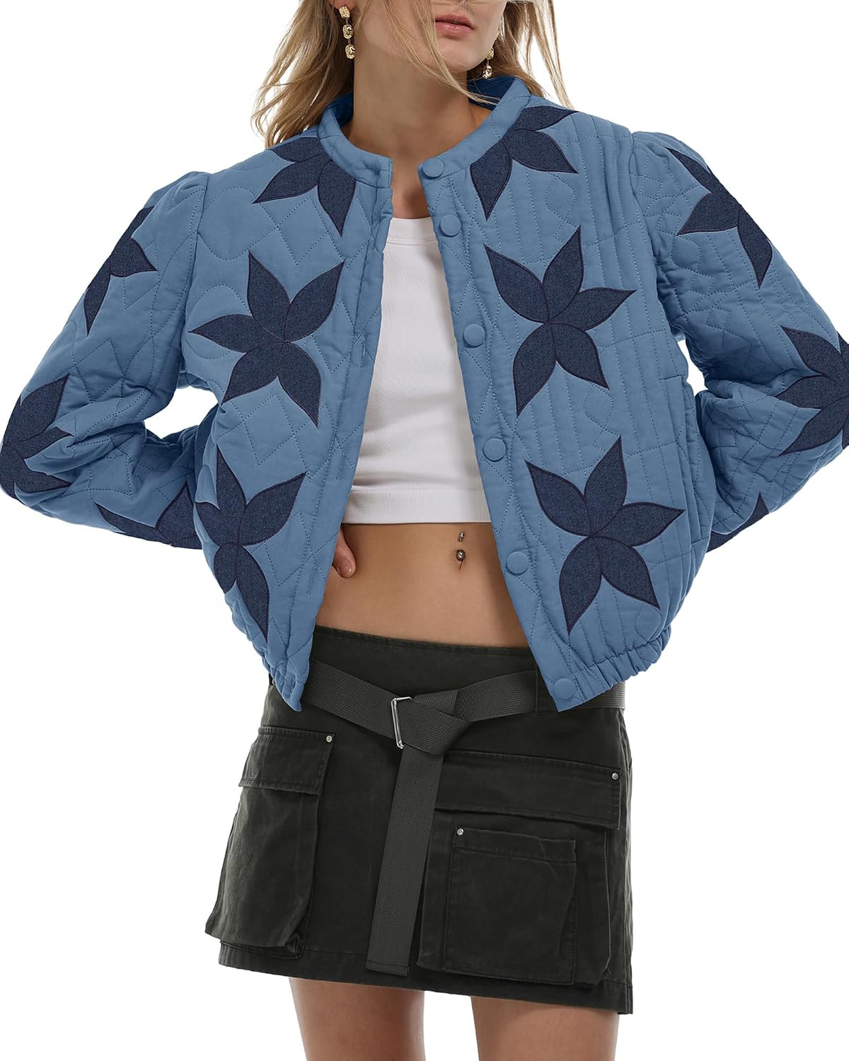 Women Lightweight Floral Embroidered Quilted Jacket Winter Coat | Amazon (US)