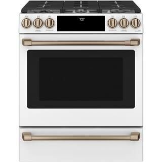 Cafe 30 in. 5.6 cu. ft. Smart Gas Range with Self-Clean Oven in Matte White, Fingerprint Resistan... | The Home Depot