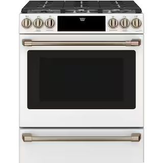 Cafe 30 in. 5.6 cu. ft. Smart Gas Range with Self-Clean Oven in Matte White, Fingerprint Resistan... | The Home Depot
