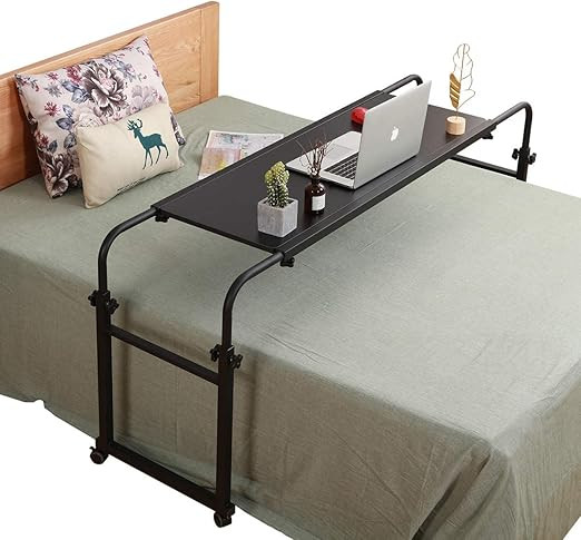 Overbed Table with Wheels Desk Over Bed King Queen Laptop Wheels(Black) | Amazon (US)
