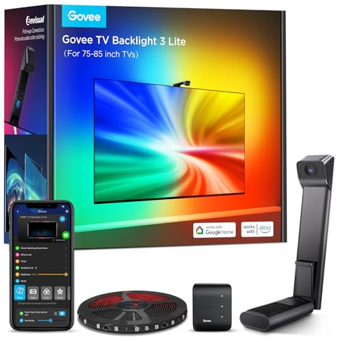 Govee TV Backlight 3 Lite with Fish-Eye Correction Function Sync to 75-85 Inch TVs, 16.4ft RGBICW Wi-Fi LED Strip Lights with Camera, 4 Colors in 1 Lamp Bead, Voice and APP Control, Adapter | Amazon (US)